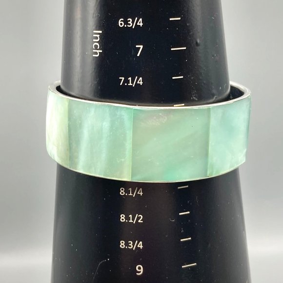 Seafoam Green Mermaid Bangle Bracelet, Silver Tone Wide Band with Ocean Hues Dye - Picture 3 of 3